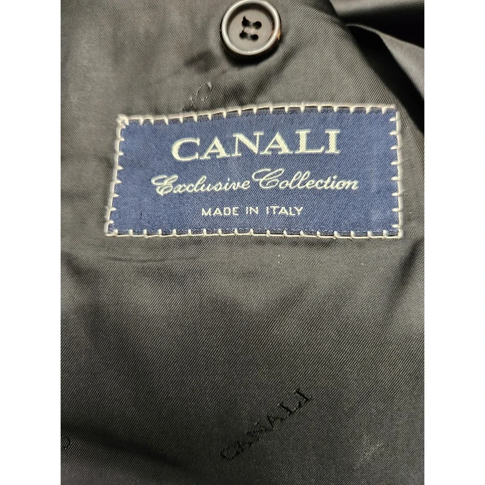 Canali Suit Mens 58L 44W Black Check Wool Super 150s 2 Piece Made In Italy